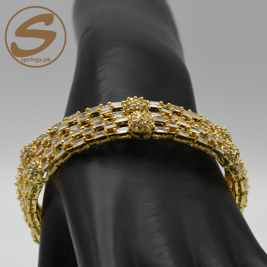 Bangles Set Golden with White Tapered Stones and White Zircon Stones_01
